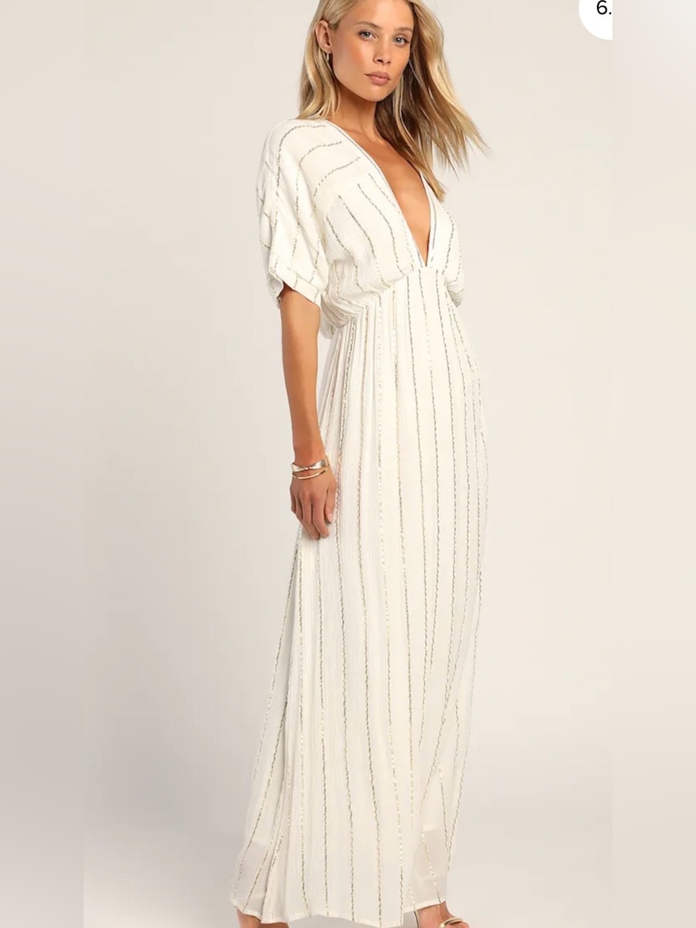 Lulu’s Goddess Vibes Ivory Gold
Striped Dolman Sleeve Maxi Dress Medium